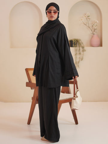 Women’s Modest Black Tuck Detail Co-Ord Set