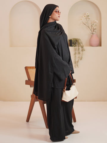 Women’s Modest Black Tuck Detail Co-Ord Set