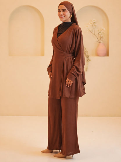 Women’s Modest Brown Essential Wrap Tie Co-Ord Set