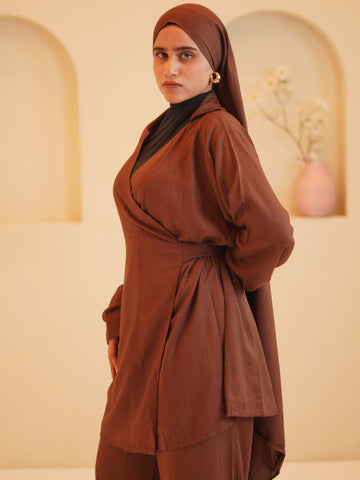 Women’s Modest Brown Essential Wrap Tie Co-Ord Set