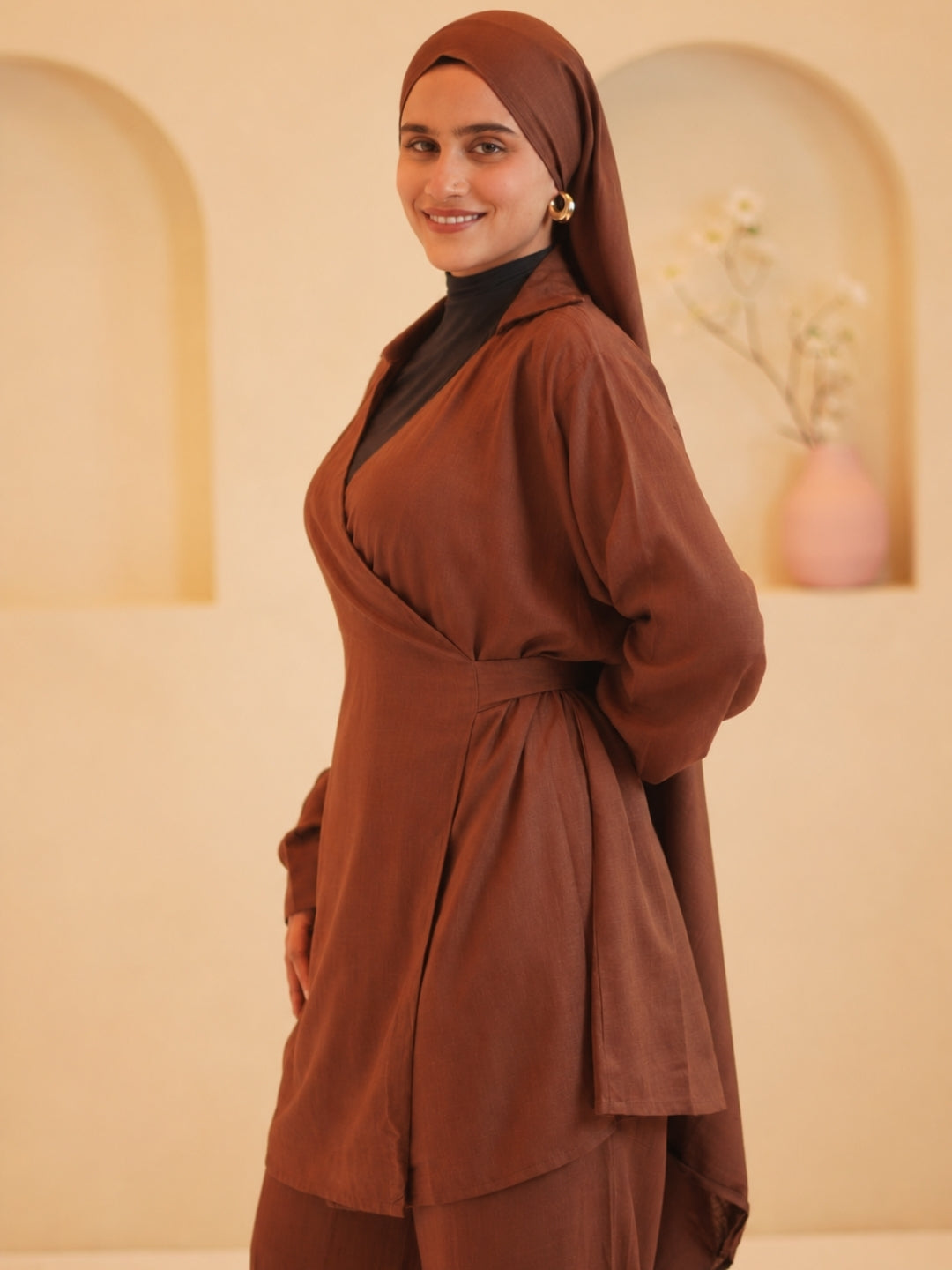 Women’s Modest Brown Essential Wrap Tie Co-Ord Set