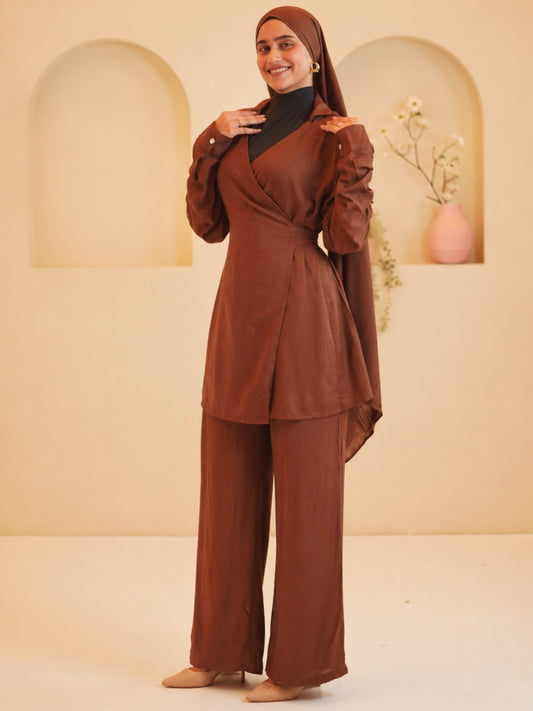 Women’s Modest Brown Essential Wrap Tie Co-Ord Set
