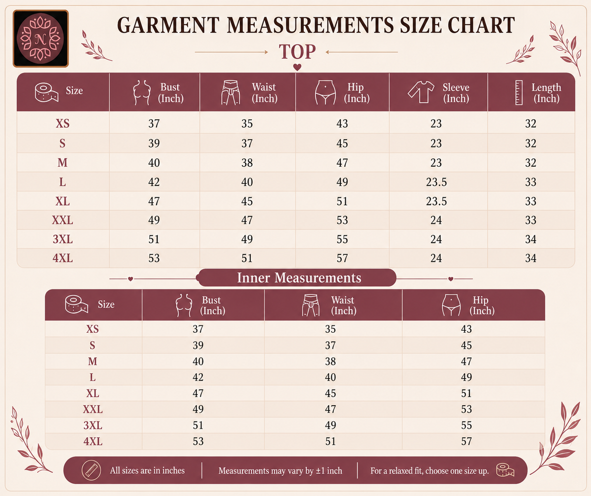 Product size chart