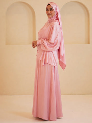 Modest Pink Draped Dress 2 Piece Set with Matching Dupatta