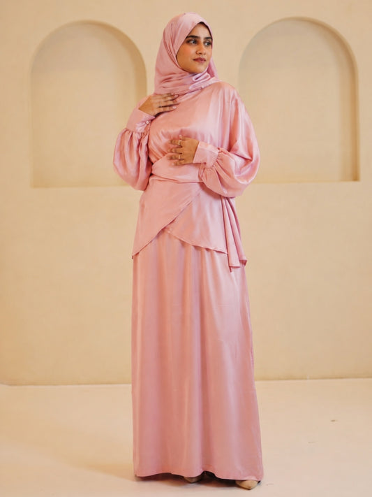 Modest Pink Draped Dress 2 Piece Set with Matching Dupatta