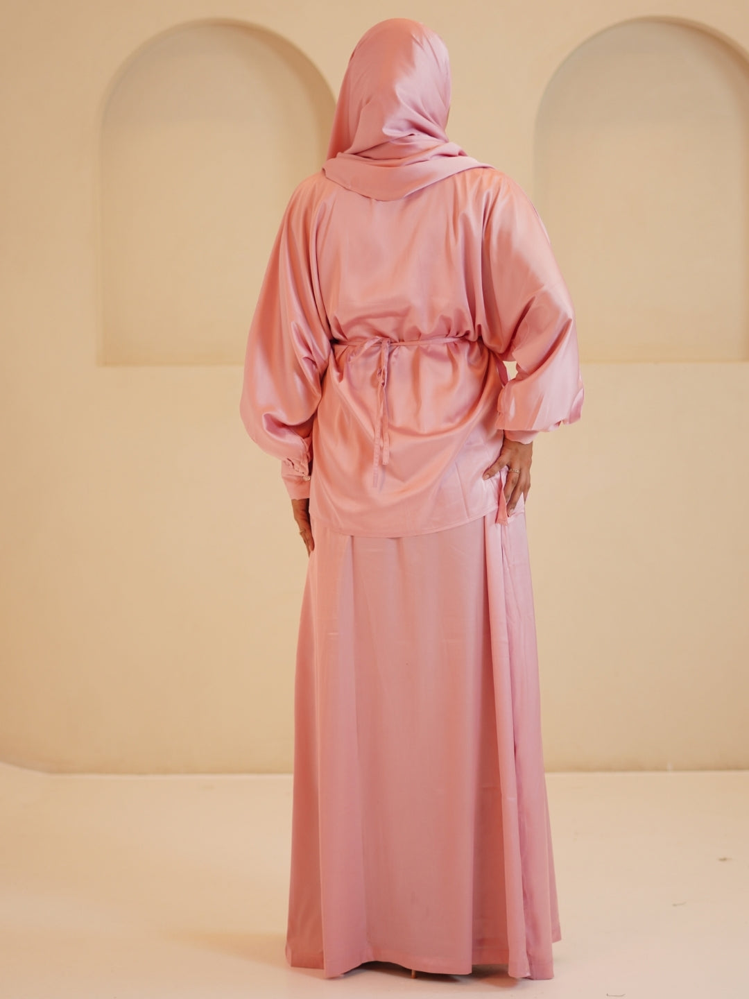 Modest Pink Draped Dress 2 Piece Set with Matching Dupatta