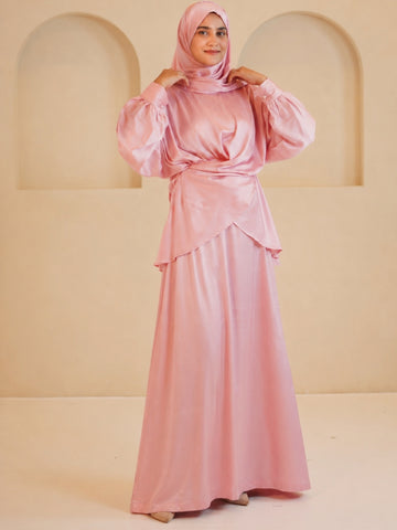 Modest Pink Draped Dress 2 Piece Set with Matching Dupatta