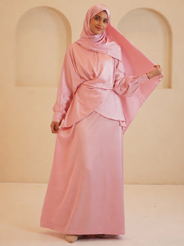 Modest Pink Draped Dress 2 Piece Set with Matching Dupatta
