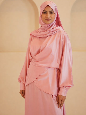 Modest Pink Draped Dress 2 Piece Set with Matching Dupatta