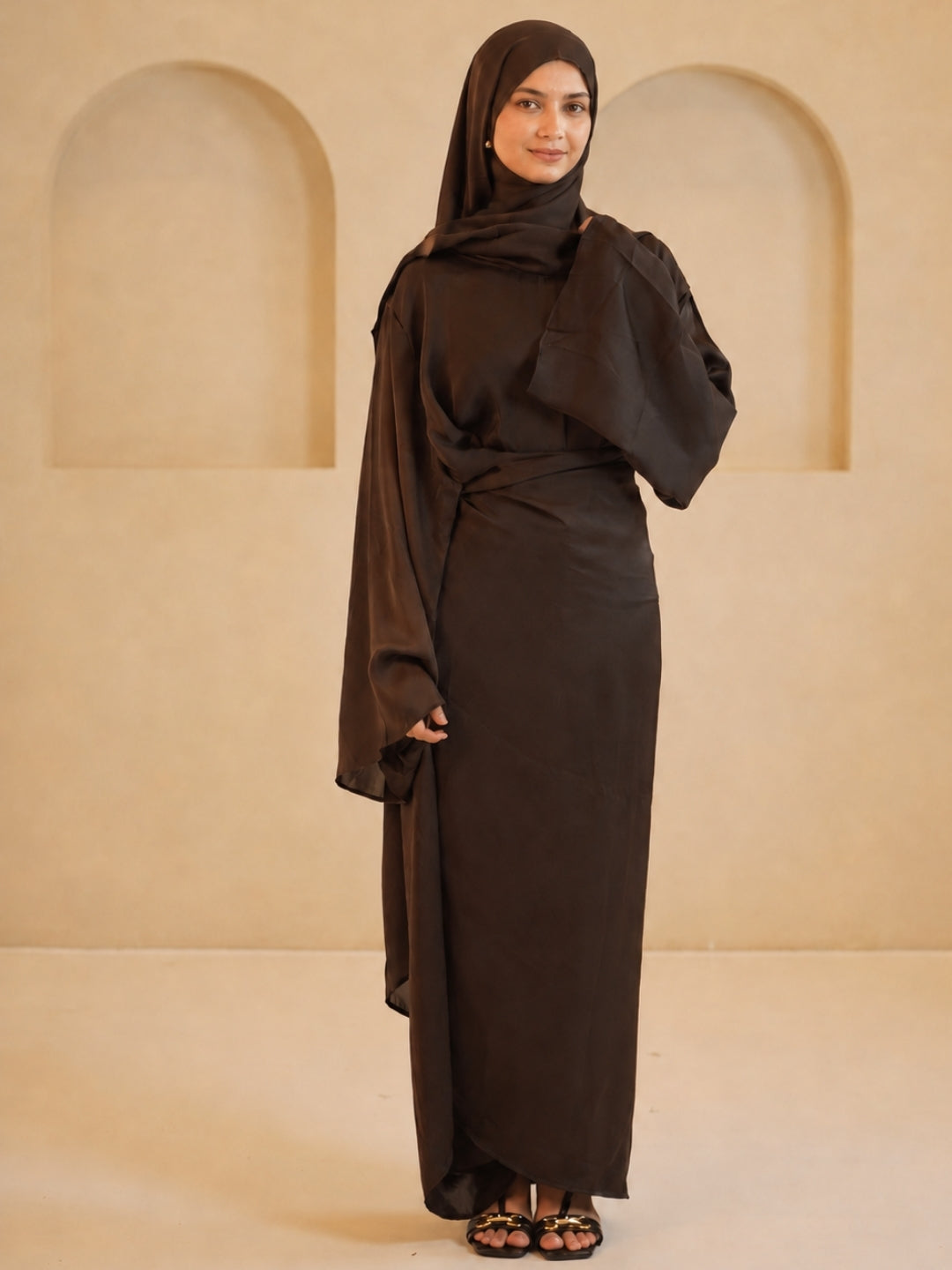 Modest Classic Drape 1 Piece Dress with Matching Dupatta