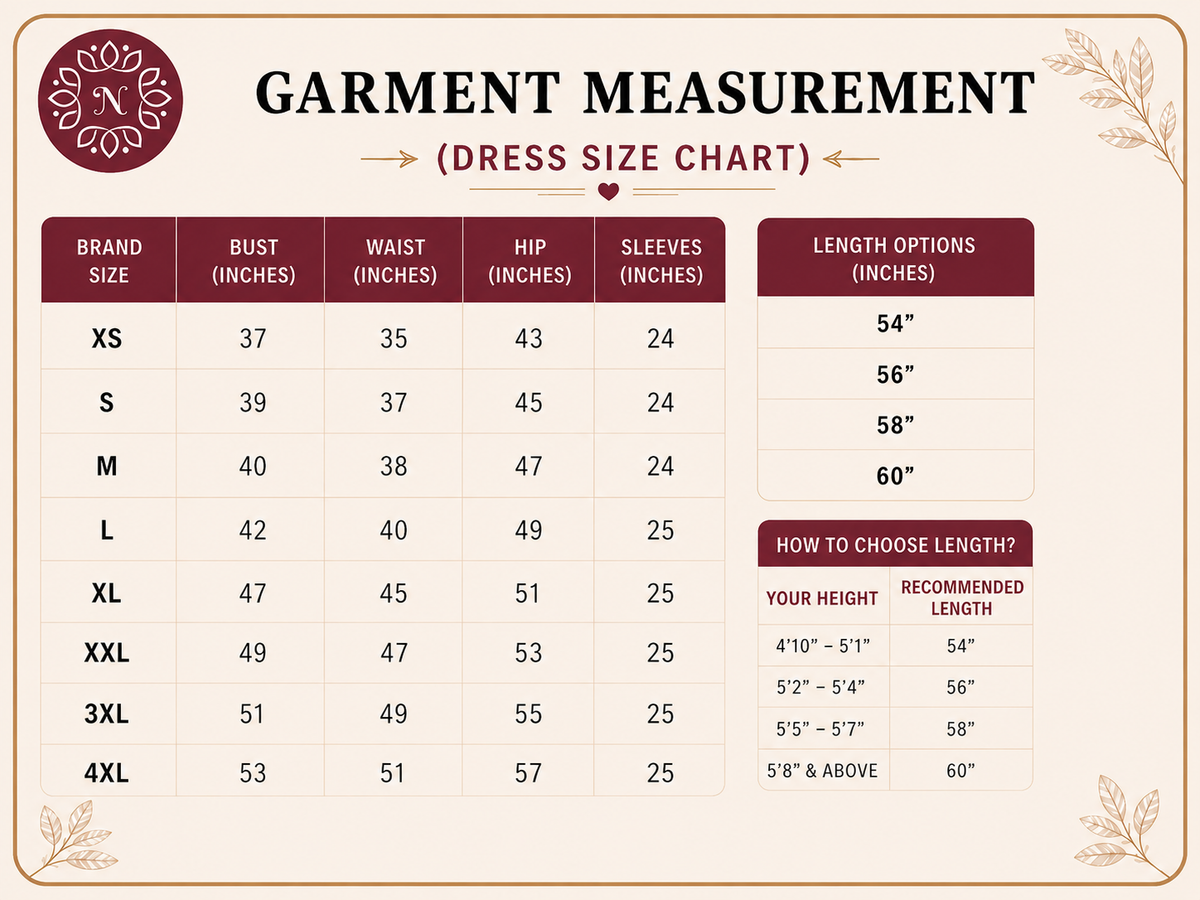 Product size chart