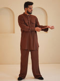 Nabia Men's Cotton Linen Signature kurta sets-Brown