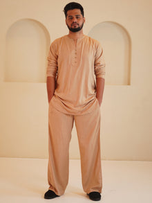 Men's Cotton Linen Essential Beige Kurta Sets