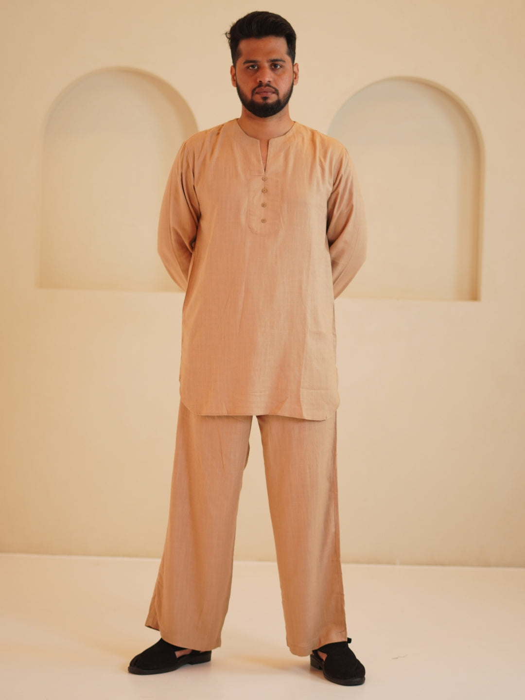 Men's Cotton Linen Essential Beige Kurta Sets