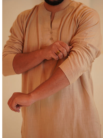 Men's Cotton Linen Essential Beige Kurta Sets