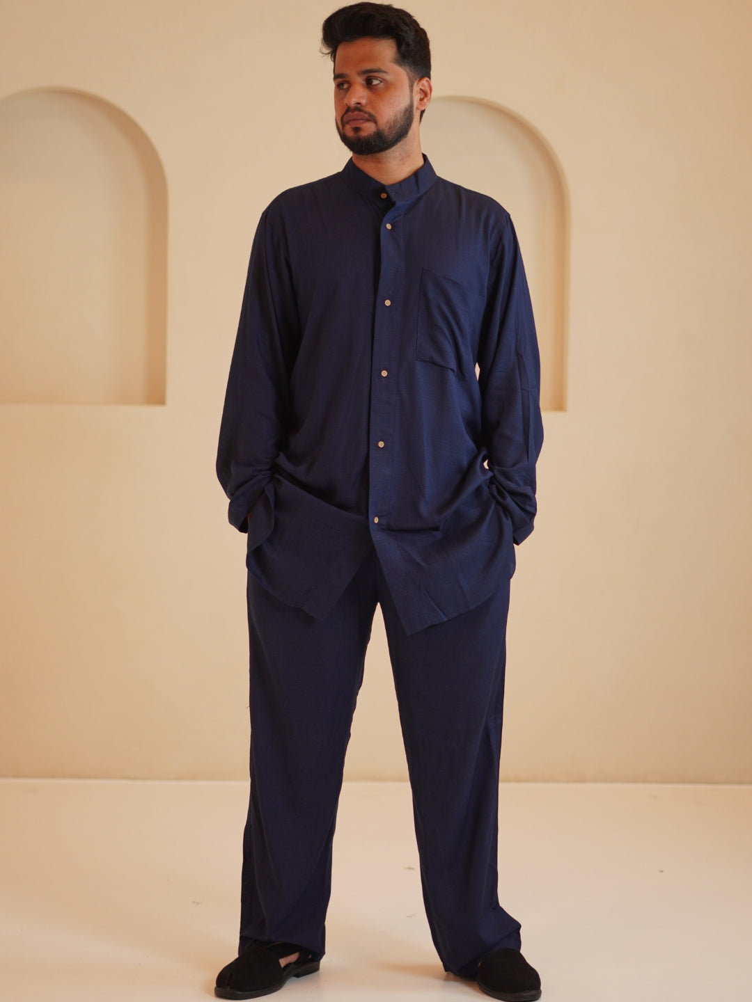 Front Open Cotton Linen Men’s Relax fit Kurta Set