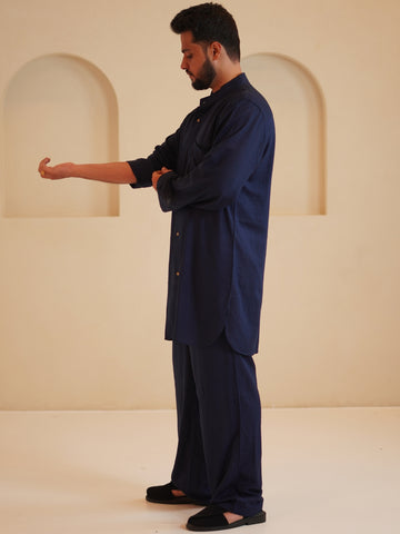Front Open Cotton Linen Men’s Relax fit Kurta Set