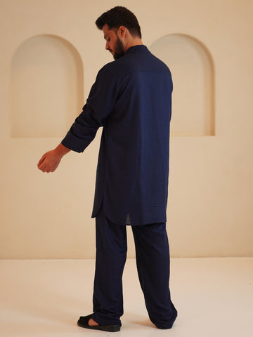 Front Open Cotton Linen Men’s Relax fit Kurta Set