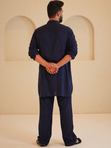 Front Open Cotton Linen Men’s Relax fit Kurta Set