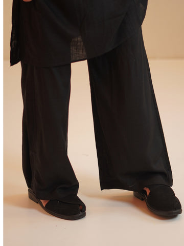 Men’s Cotton Linen Relax fit Kurta Set-Black