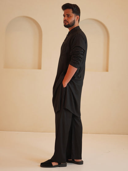 Men’s Cotton Linen Relax fit Kurta Sets-Black