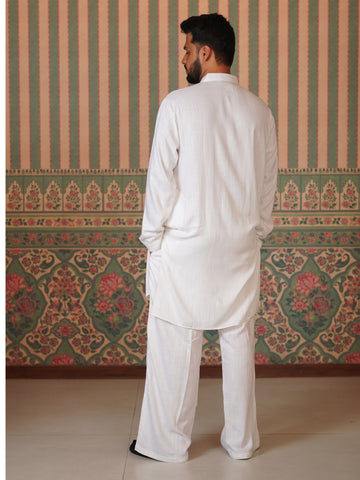 Men’s Cotton Linen Relaxed fit Kurta Set-White