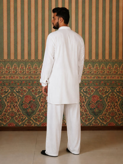 Men’s Cotton Linen Relaxed fit Kurta Sets-White
