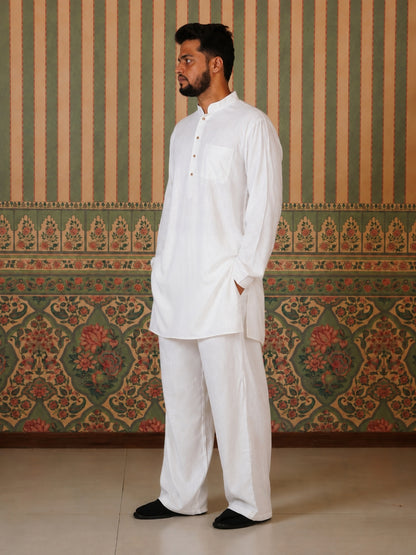 Men’s Cotton Linen Relaxed fit Kurta Sets-White