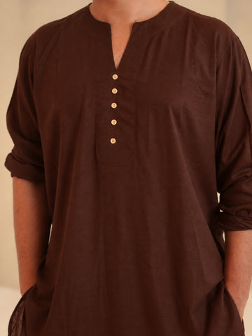 Men's Cotton Linen Essential Brown Kurta Sets