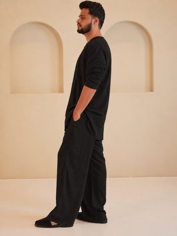 Men's Cotton Linen Essential Black Kurta Sets