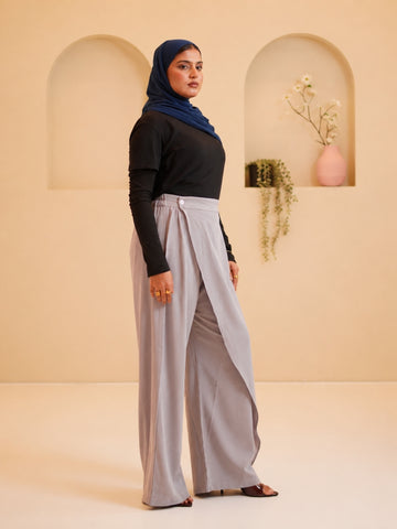 Women’s Modest Overlap Solid Light Grey Trousers