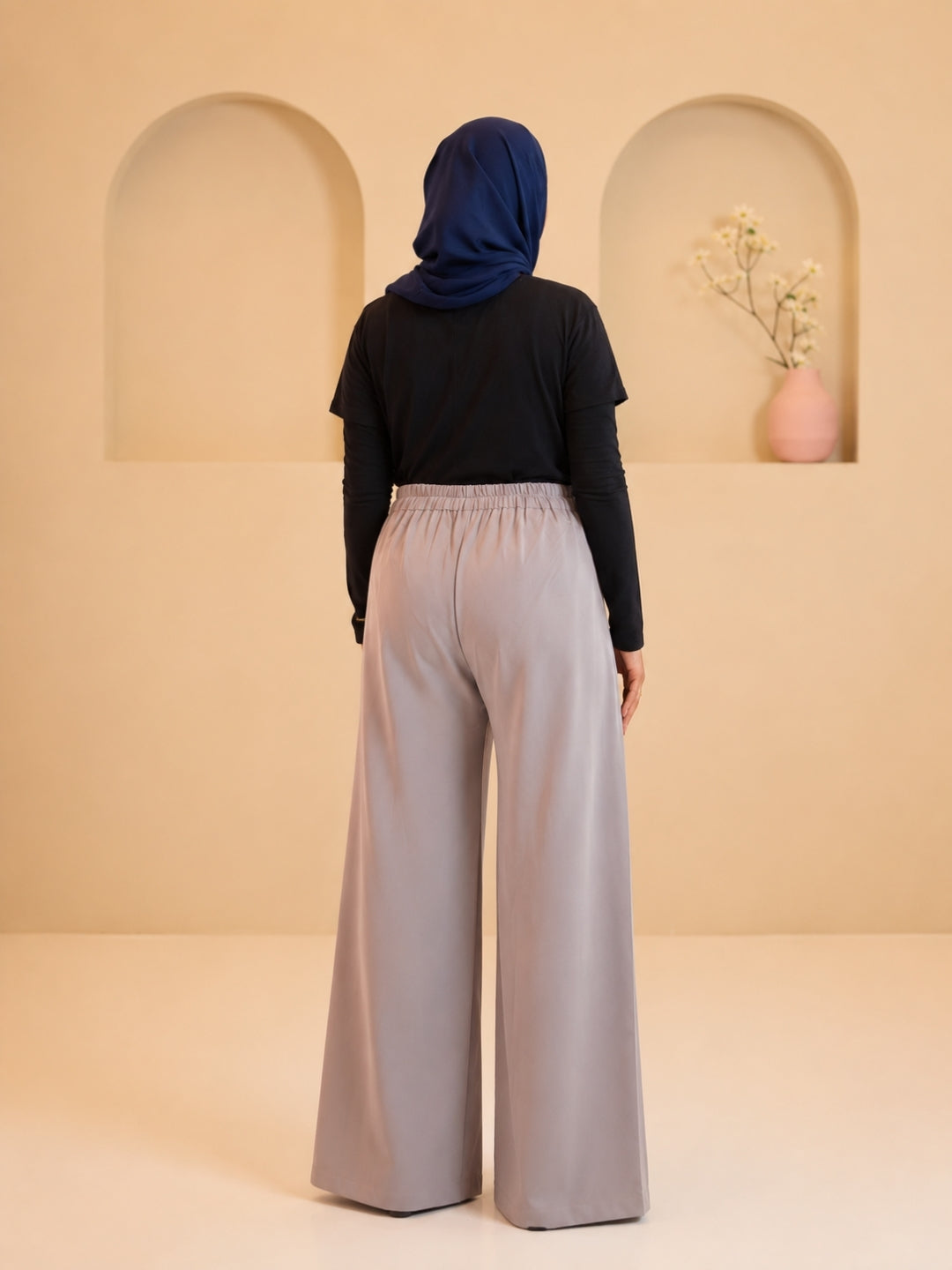 Women’s Modest Overlap Solid Light Grey Trousers