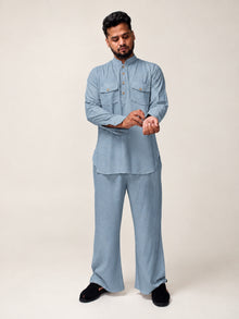 Grey Solid Farsi Kurta Pants Set for Men