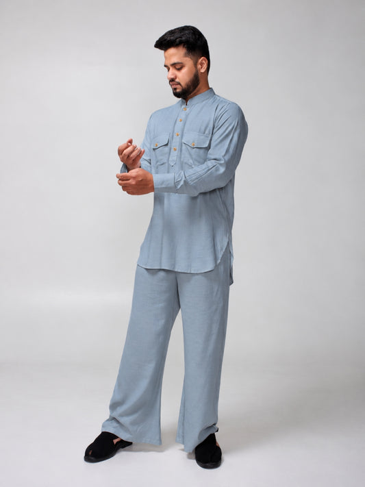 Grey Solid Farsi Kurta Pants Set for Men