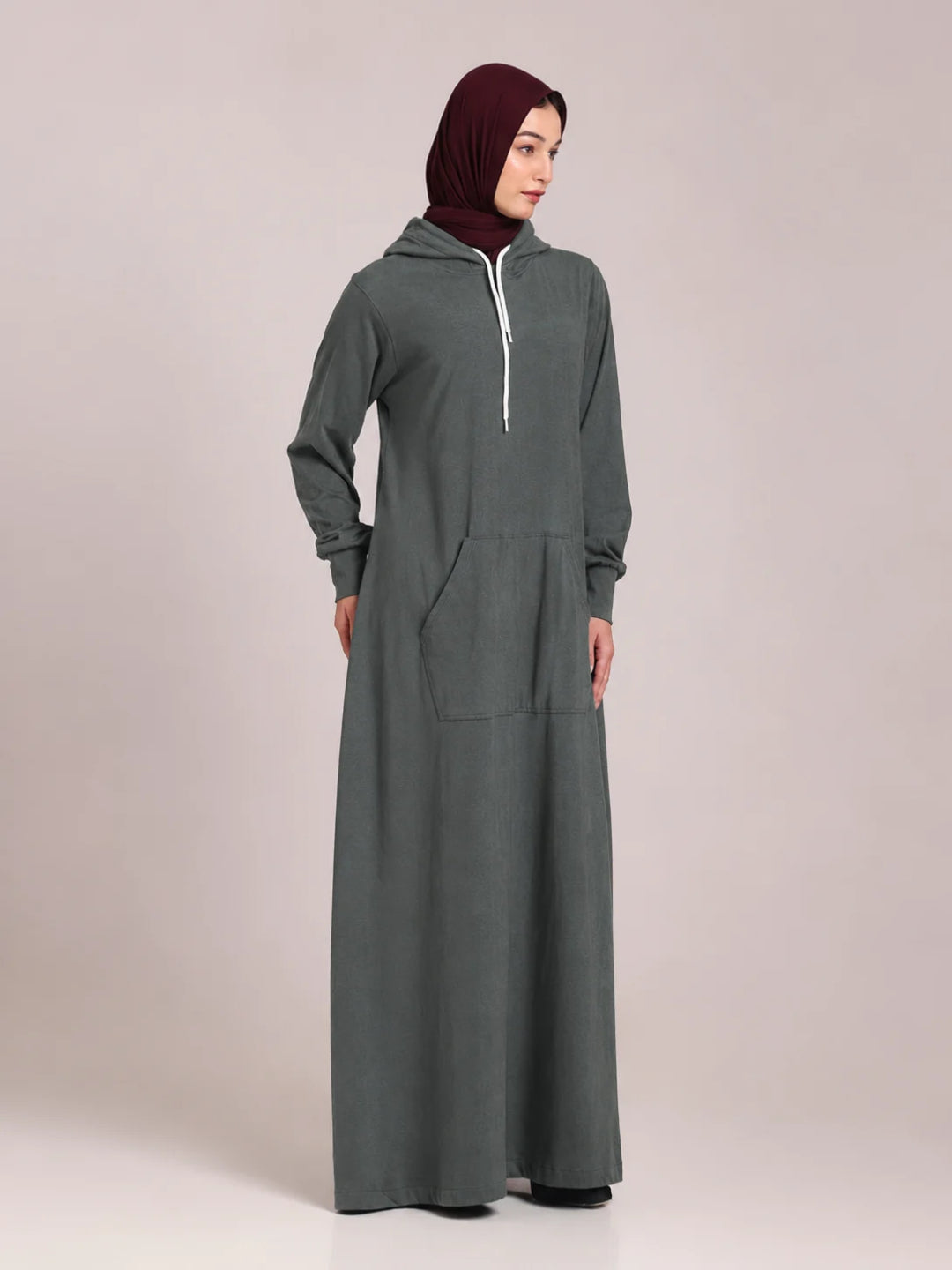 Jersey Hoodie Abaya for Women – Dusty Sage Green Modest Wear