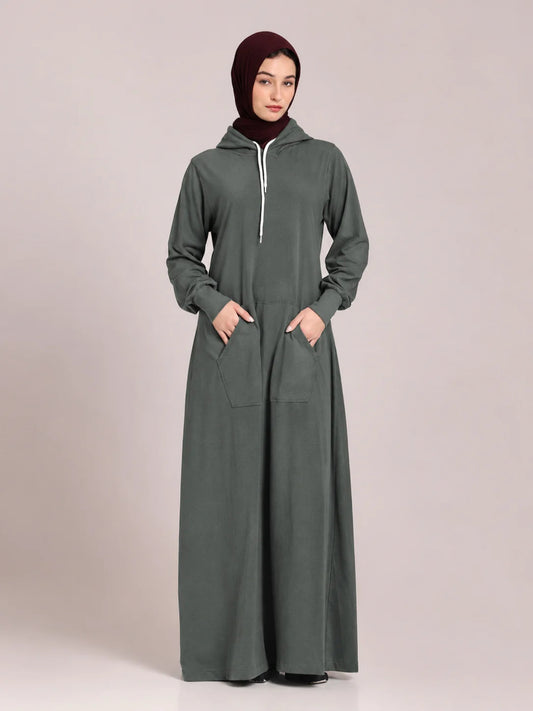 Jersey Hoodie Abaya for Women – Dusty Sage Green Modest Wear