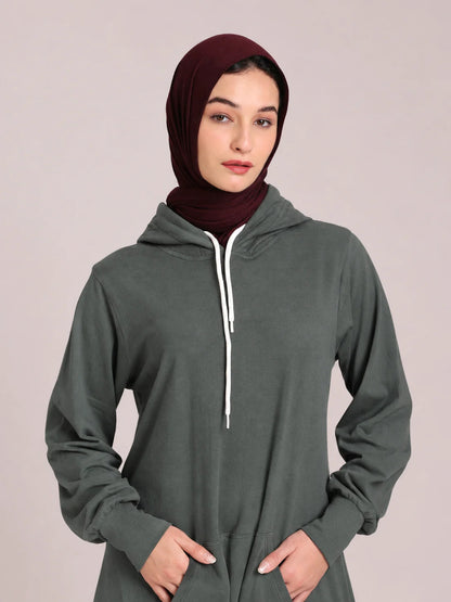 Jersey Hoodie Abaya for Women – Dusty Sage Green Modest Wear