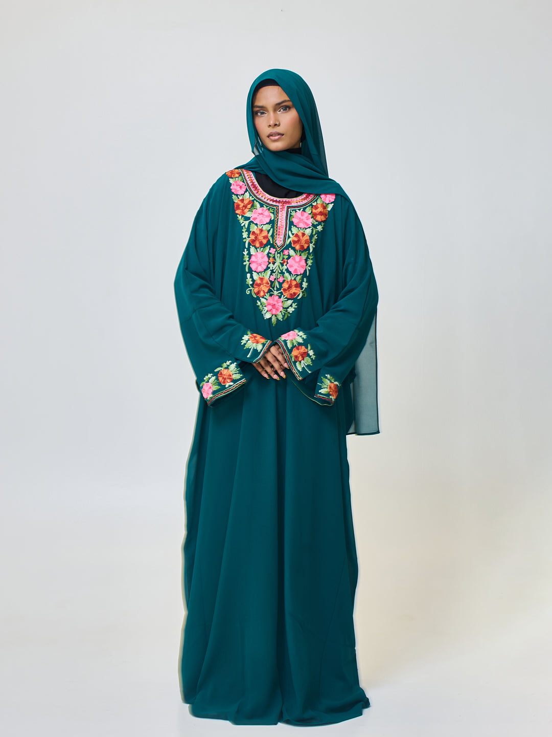 Women’s Embroidered Kaftan Abaya with Inner & Hijab
