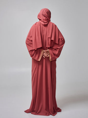 Women’s Embroidered Rust Kaftan Abaya with Inner & Hijab