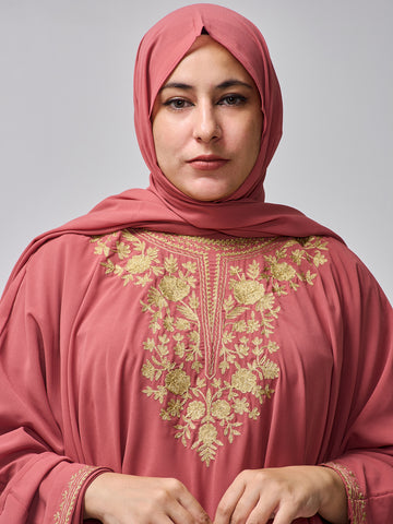 Women’s Embroidered Rust Kaftan Abaya with Inner & Hijab