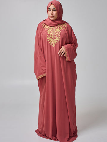 Women’s Embroidered Rust Kaftan Abaya with Inner & Hijab