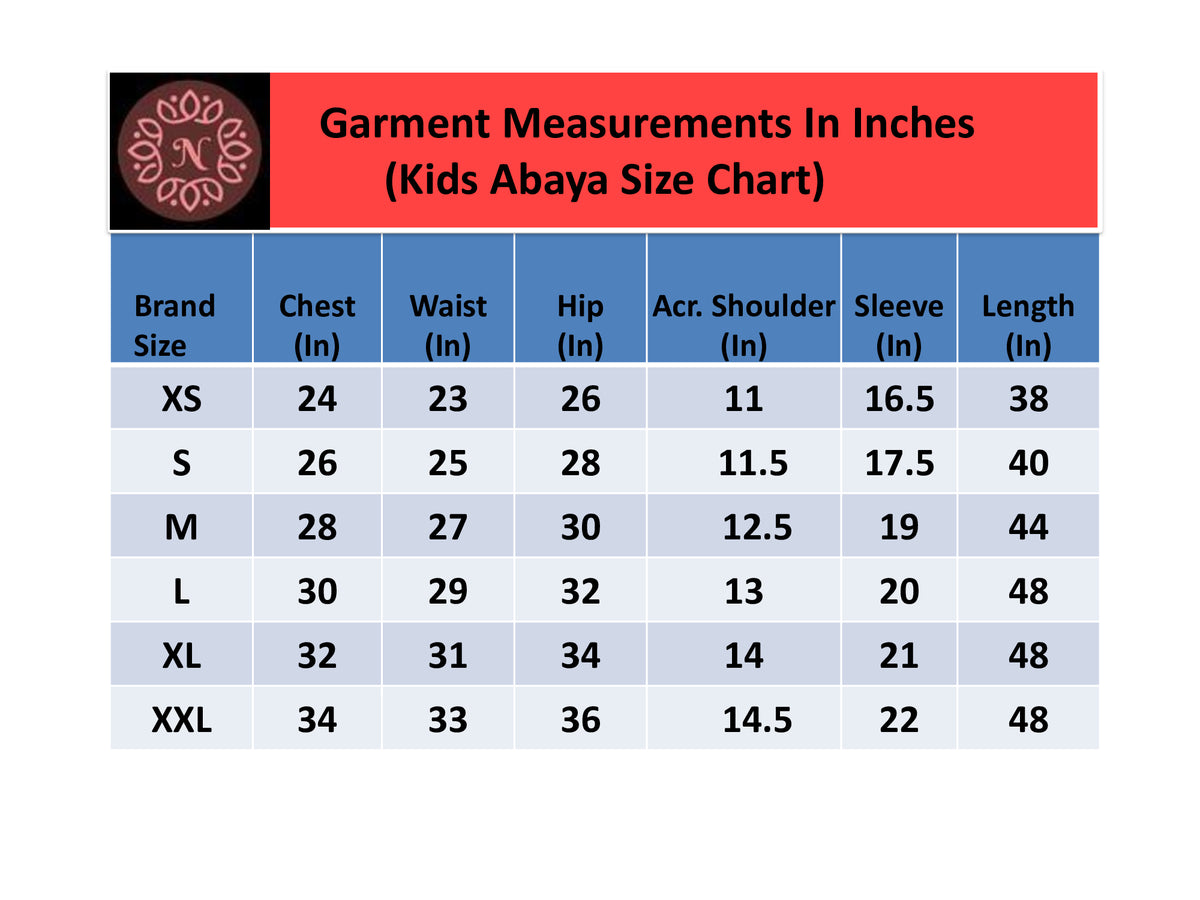 Product size chart