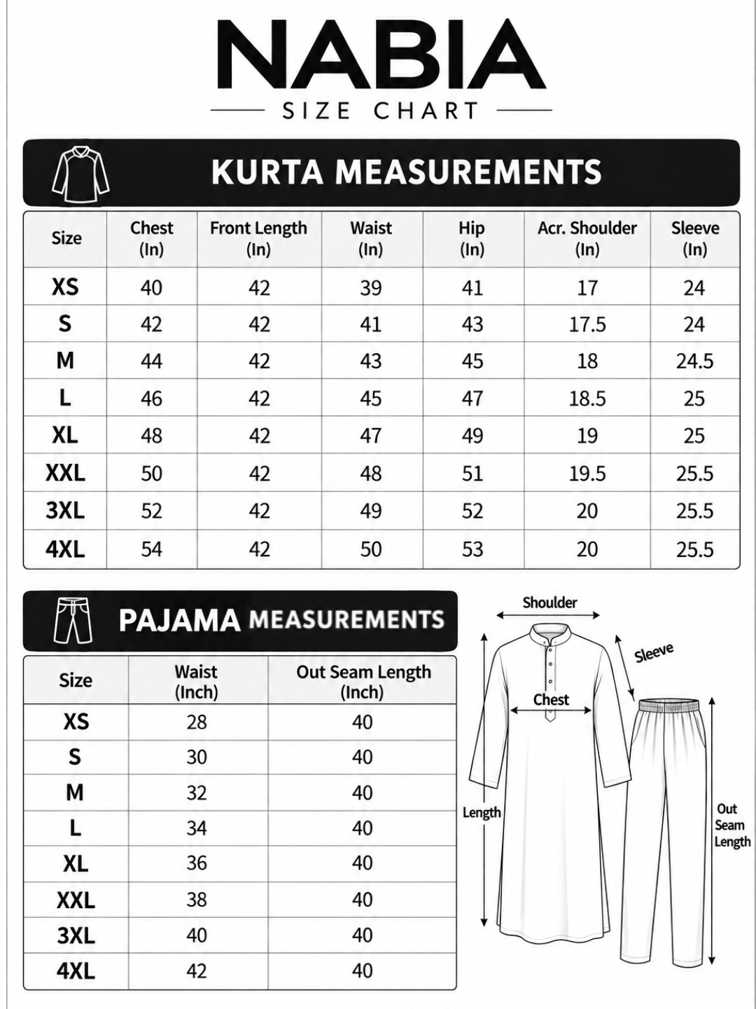 Product size chart