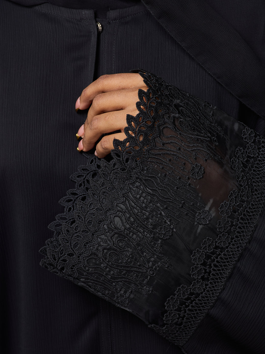 Modest Lace Abaya Burqa with Black Georgette Hijab