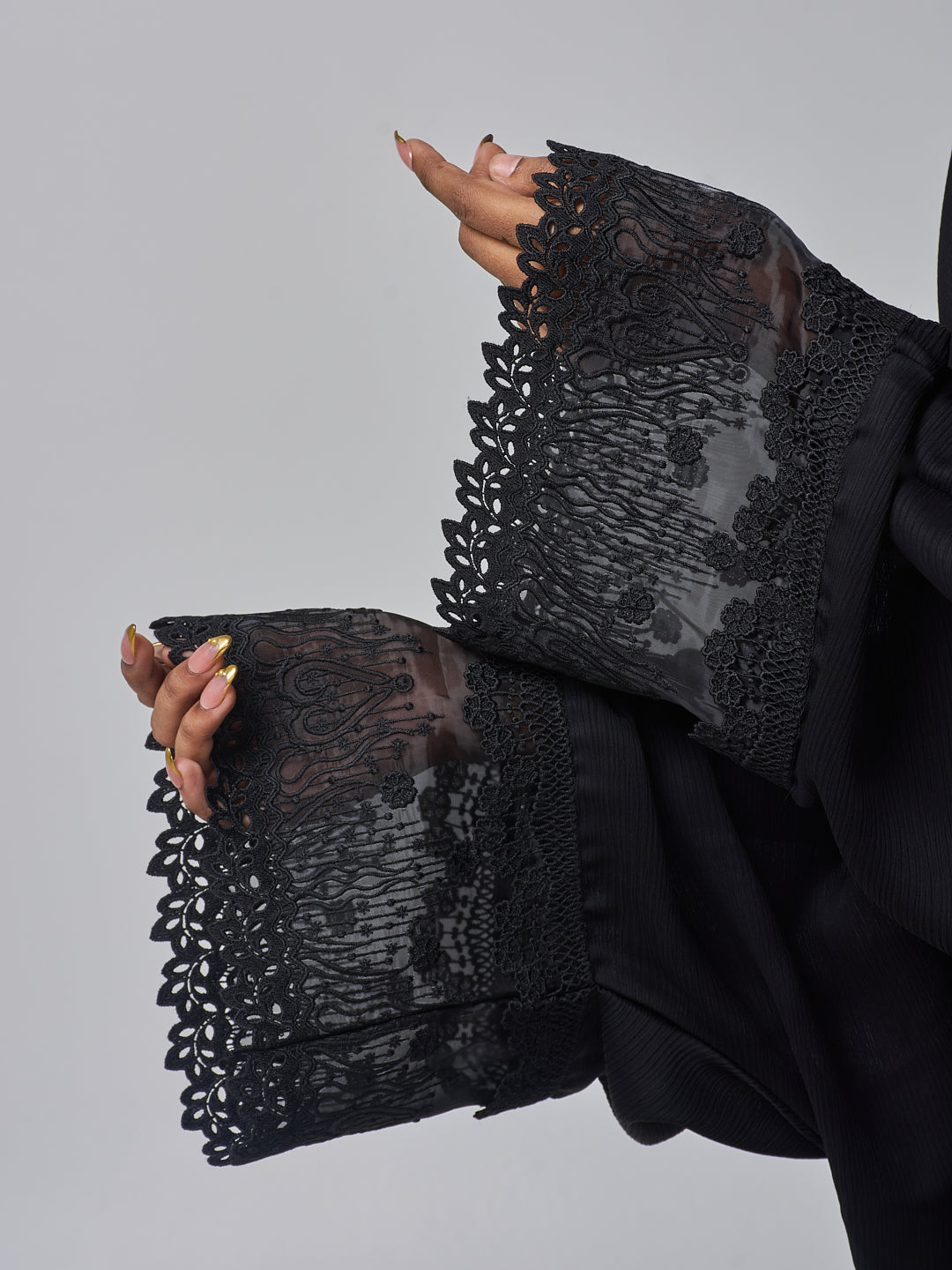 Modest Lace Abaya Burqa with Black Georgette Hijab