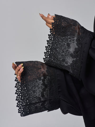 Modest Lace Abaya Burqa with Black Georgette Hijab