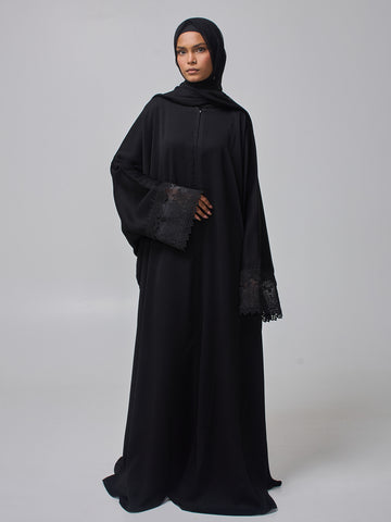 Modest Lace Abaya Burqa with Black Georgette Hijab