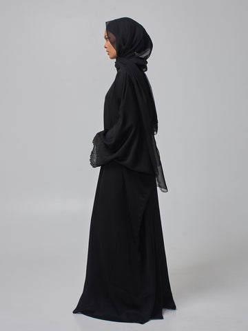 Modest Lace Abaya Burqa with Black Georgette Hijab