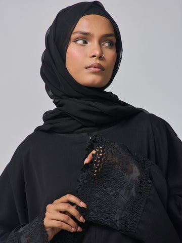 Modest Lace Abaya Burqa with Black Georgette Hijab