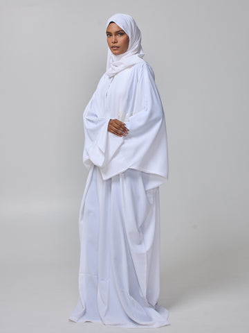 Modest White Free Size Lace Abaya Burqa with Matching Hijab